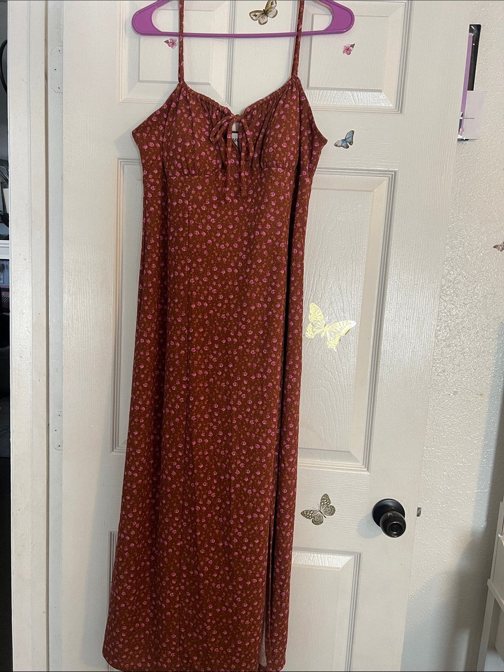 Women’s Rust Floral Slip Dress with Spaghetti Straps